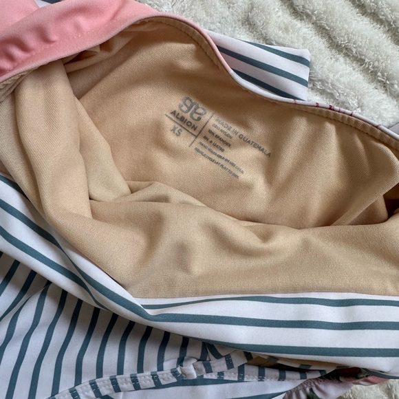 Albion Island Fever One Piece Swimsuit - Blue / White Stripe & Pink Floral - Picture 7 of 10